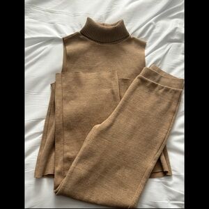 Zara Tan Sleeveless Turtleneck and Pants Set